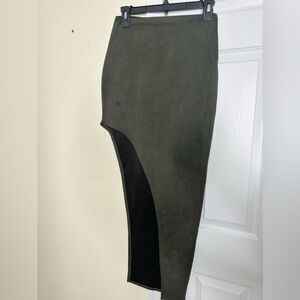 Olive green suede high thigh skirt